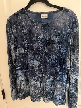 Chico's Blue Multi-Tone Floral Print Long Sleeve Top